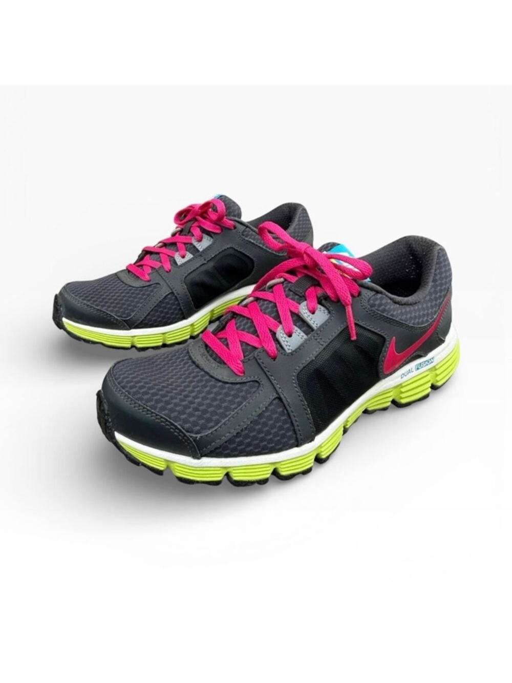 Nike Dual Fusion ST 2 Running Shies Sneakers Black Pink Lime 6.5 Youth